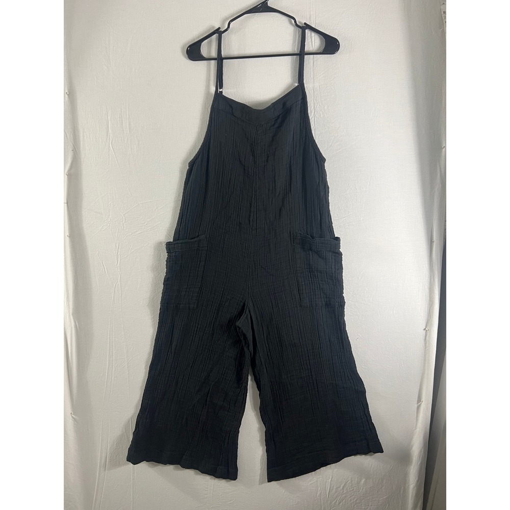 Rip Curl Premium Surf Jumpsuit Black Cotton Gauze Wide Leg Overalls Romper L